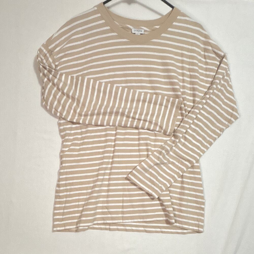 J.CREW Women's Striped Crew Neck Long Sleeve Cotton Knit Pullover Tee L
